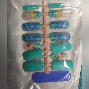 Butterfly green blue press on nails new